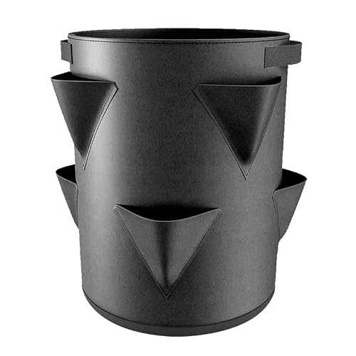 6/9 Gallons Felt Grow Bags for Plants Felt 8pokets Plant Seedling Bag Strawberry Potato Round Bucket Balconies Garden Flower Pot (Color : B) (B)