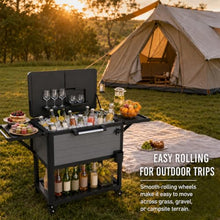 Outdoor Cooler Ice Chest Cart - 104 Qt Patio Rolling Cooler Cart on Wheels, Large Portable Standing Party Beverage Bar Cart with Foldable Shelves & Bottle Opener for Backyard BBQ Deck Camping Gray
