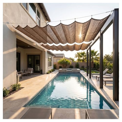 FENGZEQUAN Retractable Wave Sun Shade sail，Pergola Shade Cover Retractable Canopy Outdoor Wave Sun Shade for Patio Garden Backyard Deck Trellis，with Mounting Kit(W2.8*L15m/W9.19*L49.21ft)