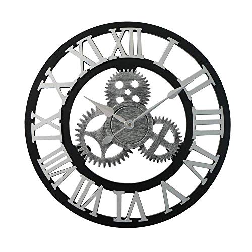 Outdoor Wall Clock Weatherproof 20 Inch Garden Wall Clocks Outdoor Roman Numerals Outside Clocks for Garden Retro 3D Mute Gear American Industrial Wind Creative Wall Clock B (B)