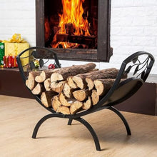 DJVHSRI Iron Firewood Storage Rack with Folding Wooden Shelf, Large Capacity Indoor/Outdoor Fi Log Holder,
