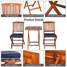 GGGUOJINN 3PCS Patio Folding Wooden Bistro Set Cushioned Chair Conversation Table Chair Seat Cushion
