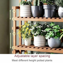 Adjustable Wood Plant Stand, 3-Tier Staggered Ladder Shelf For Outdoor