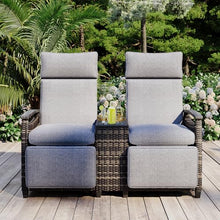 53.3" Patio Recliner Loveseat Chair with Adjustable Backrest, Wicker Conversation Set with Storage Table and Thick Cushion, Outdoor & Indoor Patio Recliners for Balcony, Porch, Living Room, Gray
