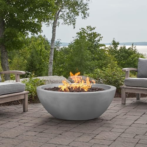 Dustyview 42-in Round Concrete Natural Gas Fire Bowl in Ash by BBQGuys Signature