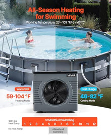 VEVOR 14710 BTU Heat Pump for Above Ground Pool, Electric Pool Heater with Heating & Cooling Dual Mode, Max COP 5.13 Smart Inverter Compressor, Low Noise GFCI Protection for up to 3962 Gal Swimming