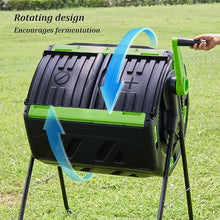 Garden Compost Bin, Outdoor Tumbling Composter, Integrated Sliding Double-Door Lid, Vent Design, Dual Chamber Waste Recycling Machine for Garden, Kitchen, Yard