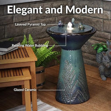 Sunnydaze 28" Ceramic Garden Water Fountain with LED Lights & Bird Accents