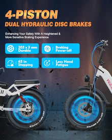 W Wallke Electric Bike for Adults 48V 40Ah 1600W/2800W Peak Dual Motor Fast Long Range Ebike 20 inch Fat Tire Full Suspension Electric Bicycle 31/34MPH Step Thru E-bike APP Control UL2849 Certified Black