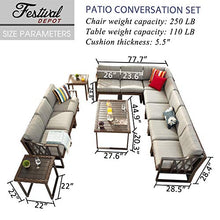 Festival Depot 13Pc All Weather Wicker Patio Conversation Set with Grey Cushions