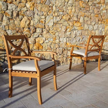 Cambridge Casual Haley 7-piece Teak Outdoor Dining Set, Includes 6 Armrest Dining Chair with Seatpad and Extandable Dining Table with Umbrella Hole