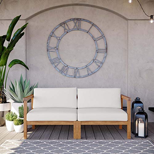Modway Bayport Patio Teak Wood 2-Seater Loveseat Set Natural White