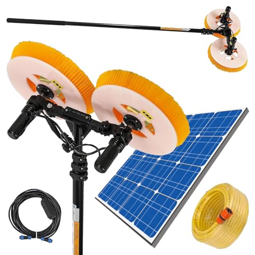 Solar Panel Cleaning Brush with Telescopic Pole, Electric Water Fed PV Cleaner for Roofs & Windows, Lithium Battery Powered, 7.5m/24ft - Ideal for Solar Power Stations, Mains Electricity-7.5m/24ft