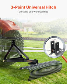 VEVOR Tow Behind Dethatcher, 72-inch 3-Point Tow Behind Lawn Dethatcher Rake with 36 Steel Tines for Tractor, Heavy Duty Landscape Rake with Attachments for Lawn, Garden, Farm, Grass, and Branches
