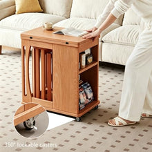 NABOOJ Multifunctional Rolling Side Table, Foldable Dining Table with Lockable Casters, Space Saving Furniture with 4-in-1 Nesting Stool