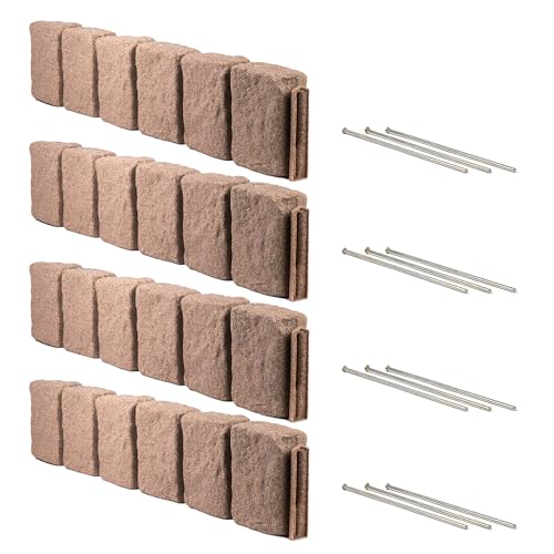 Beuta Landscape Edging | Garden Edging Border | Polyrock Block XL for Lawn Edging, Flower Beds & Yard Edging – 4 Pack | Each Section Has 6 Blocks 48" L x 4" W x 9.5" H | 12 Spikes | Cobblestone