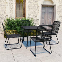 Heofavd 5-Piece Black Outdoor Dining Set31.5 Square Glass Top Table with Stackable Chairs Durable Powder-Coated Steel Frame UV-Rated Poly Rattan Bistro Patio Furniture for Garden Balcony Backyard
