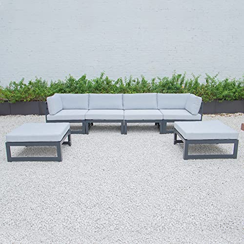 LeisureMod Chelsea Outdoor Patio 6-Piece Conversation Set Light Grey
