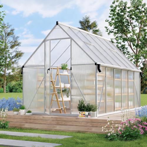 Hosslly 8*14 ft Greenhouse for Outdoors, Polycarbonate Green House with Roof Vent