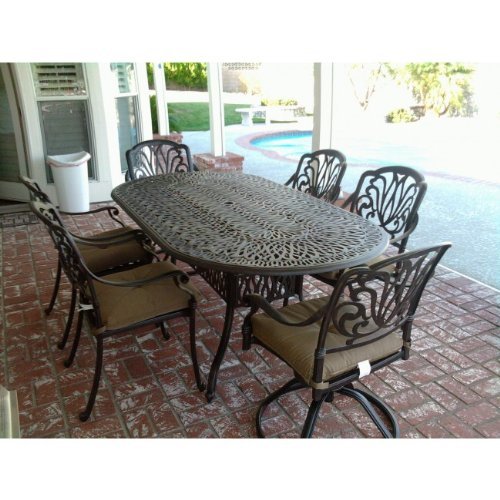 theWorldofpatio Elizabeth Cast Aluminum Powder Coated 7pc Outdoor Patio Dining Set with 42" X 72" Oval Table - Antique Bronze