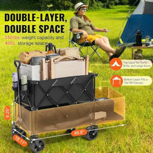 Foldable Double Decker Wagon, 400l Collapsible Wagon Cart with All-Terrain Wheels, Heavy Duty Folding Wagons Cart 350 Lbs Weight Capacity for Camping,Shopping,Garden,52" Extra Long Extender