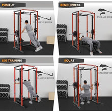 GarveeLife Power Cage SmithBar Rack 1600 LBS with LAT Pulldown & Cable System Red