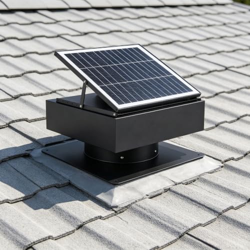 AMZSTAN 14" Solar Attic Exhaust Fan 60W Monocrystalline Roof Vent, 2500m³/h High Airflow Solar Powered Ventilator with Remote, 3-Speed & Auto Temp Control for Attic Barn Greenhouse