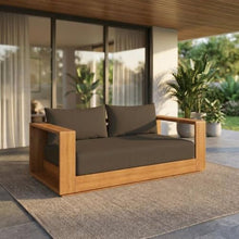 Outdoor Escape Acacia Wood Outdoor Loveseat with Slatted Backrest, Patio Couch Outdoor Sofa for Porch Balcony or Garden Seating, Natural Cocoa