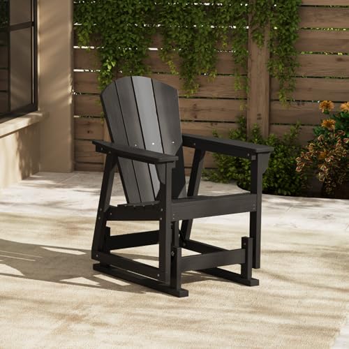 Jolydale All-Weather Hdpe Outdoor Glider Chair, Heavy-Duty Porch Swings with Realistic Wood Grain, Silent & Smooth Motion for Patio, Garden and Lawn, Black(Set of 1) (1, Black)