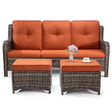MeetLeisure Patio Furniture Set 3-Piece Wicker Outdoor Furniture Conversational Sets with 3-Seat Sofa, 2 Ottoman Patio Rattan Wicker Sectional Sofa Set with Olefin Cushions, Orange