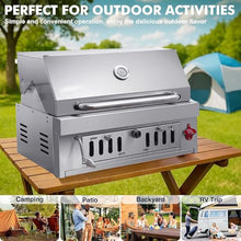 Built-In Charcoal Grill, Charcoal BBQ Grills with Liftable Tray, Insulated Hood & Temperature Gauge, Heavy-Duty 304 Stainless Steel Barbecue Grill for Outdoor Kitchen, Camping