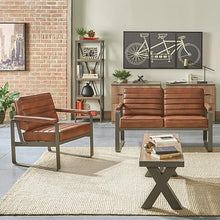 NBF Signature Series Rivet Office 2-Seat Lounge Loveseat Chair with Armrest Bravo Cognac Polyurethane Charcoal
