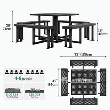 YITAHOME Commercial 38" Square Q235 Carbon Steel Picnic Table, Heavy Duty Metal Outdoor Table Set with Umbrella Hole, Industrial Grade Park Furniture (Black)