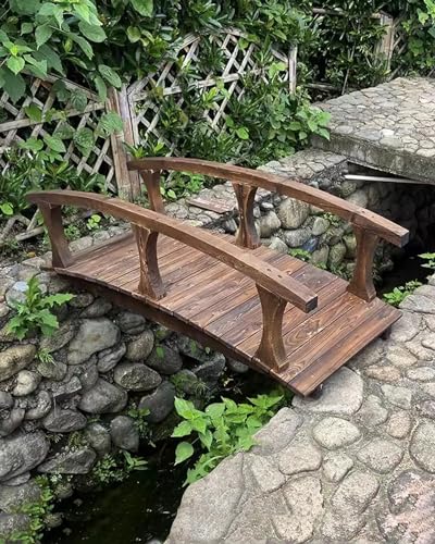 ZIMGOD Outside Curved Pond Bridges with Side Rails, Japanese Garden Bridge Decor for Yard Deck Patio, Classic Footbridge Pathway, Wooden Walkway Bridge