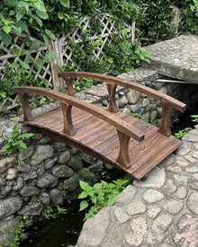 ZIMGOD Outside Curved Pond Bridges with Side Rails, Japanese Garden Bridge Decor for Yard Deck Patio, Classic Footbridge Pathway, Wooden Walkway Bridge