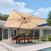 OROTLECT 156'' x 120'' Double Top Wood Pattern Rectangle Umbrella With Steel Plate Base,Beige