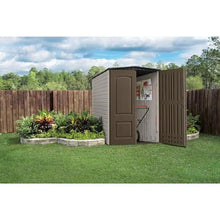 Rubbermaid Large Vertical Resin Outdoor Storage Shed With Floor (5 x 6 Ft), Weather Resistant, Brown, Organization for Home/Backyard/Garden Tools/Lawn Mower/Bike Storage/Pool Supplies