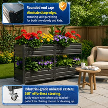 Hassyee 2-Tier Elevated Metal Garden Bed with Lockable Wheels & Storage Shelf for Backyard, Lawn, Outdoor Raised Bed with Galvanized Metal Frame for Growing Flowers, Vegetables (Black)