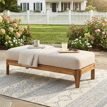 Christopher Knight Home Jack 47" Outdoor Bench with Cushion, Modern Patio Ottoman, Rectangular Bench with Solid Acacia Wood Base, Garden Bench for Patio Deck Backyard Entryway, Teak+ Beige
