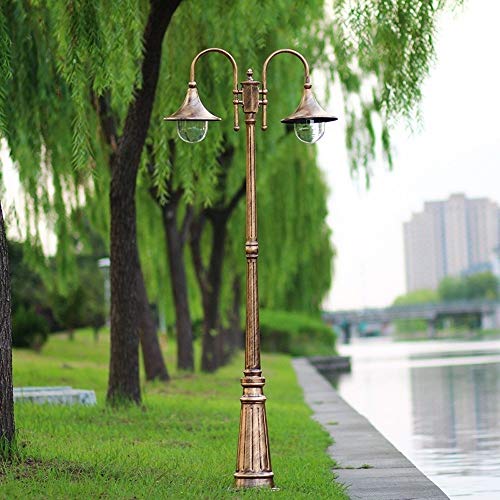 EliteBloom 2-Lights Cast Aluminum External High Pole Street Lamp Landscape Light Outdoor Waterproof E27 Patio Floor Lamp Pathway Driveway Garden Lawn Pillar Lighting Rainproof Column (Height 195cm)