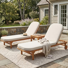 Merax Patio Chaise Lounge Chair with Wheels and Cushion Set of 2, 77'' Acacia Wood Adjustable Reclining Chaise with 5-Positions Backrest, Outdoor Sun Lounger for Poolside, Deck, Teak+ Beige