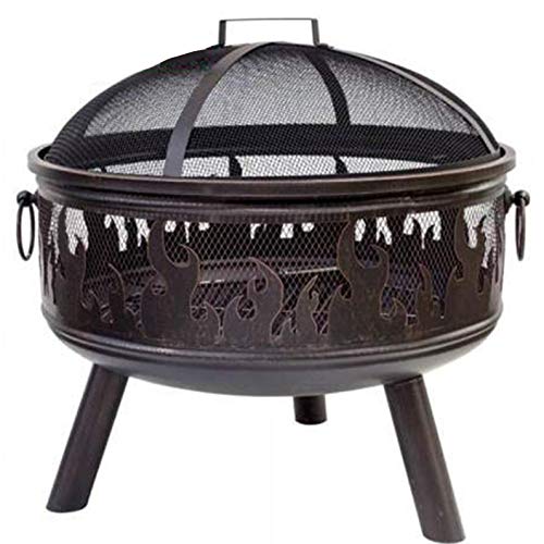 Garden Fire Pit,Outdoor Wood Burning Firebowl Fireplace with Poker Spark and Screen Retardant Mesh Lid for Backyard Camping