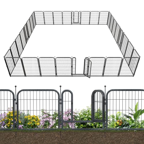 Dogelsy Decorative Garden Metal Fence 72ft (L)×45in (H) with 28 Panels 4 Gate Outdoor, No Dig Rustproof Wire, Animal Barrier Fencing for Outdoor Yard Patio Flower Bed,（Black-Silver）