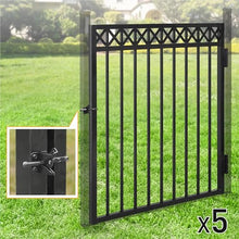 Fencer Wire Heavy Duty Flat Top X-Pattern Decorative Fence Gate, 4FT Height x 4FT Width Outdoor Fence Gate, Outdoor Anti-Rust Metal Steel Gate for Fencing Garden Barrier, with Gate Lock, Pack of 5