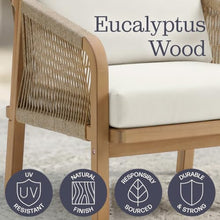 Alaterre Furniture Lusso 3 Piece Outdoor Patio Furniture Set - Weather-Resistant Eucalyptus Wood Patio Table and Chairs Set of 2 - Modern Outside Furniture Set for Porch, Deck, or Poolside (Natural)