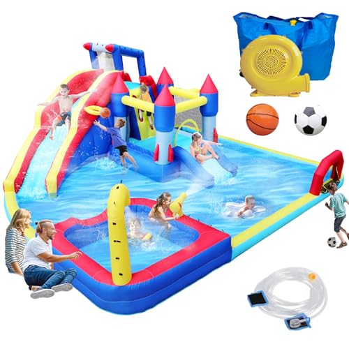 Ytonisld Inflatable Water Slide 19x17x8 Ft 10-in-1 Water Park Bouncy Castle Multicolor