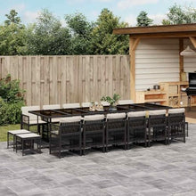 LKJephalotrope 17 Piece Garden Dining Set, Large Outdoor Patio Furniture with Rectangular Table and Seating for 16, Poly Rattan and Steel for Backyard and Terrace, Black and Cream White