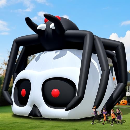 Wellcomer 20' Giant Halloween Inflatable Spider-Skull with Powerful Blower, Blow Up Holiday Decoration for Outdoor Yard Lawn Halloween Party (Without LED Lights)