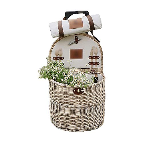 Country Picnic Basket with Liner Hand-Made Storage Basket Portable Woven Basket Outdoor Basket Suitable for Storage and Camping