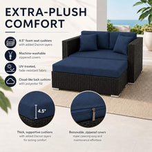 Golden Flame Outdoor Day Lounger with Matching Ottoman, All-Weather HDPE Wicker Patio Chaise Lounge with Plush Cushions, Powder-Coated Aluminum Frame, Deep Outdoor Seating - Spectrum Indigo